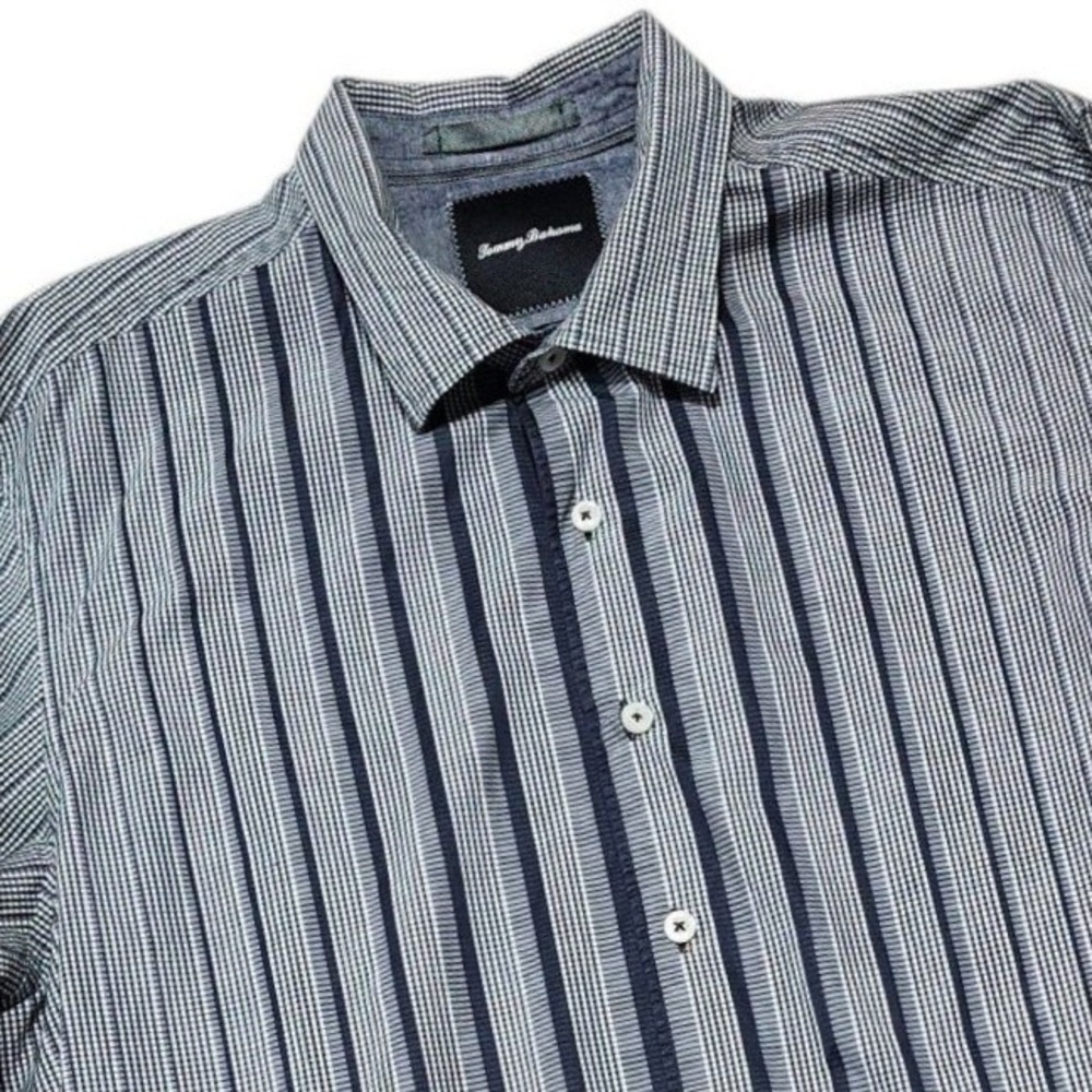 Tommy Bahama Button Down Shirt Mens L Blue Striped Island Modern Fit Cotton